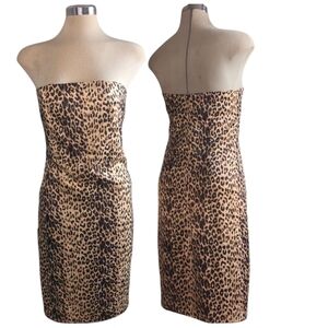 Seduction Elegant Leopard Black & Tan Strapless Sheath Dress for Cocktail Nights